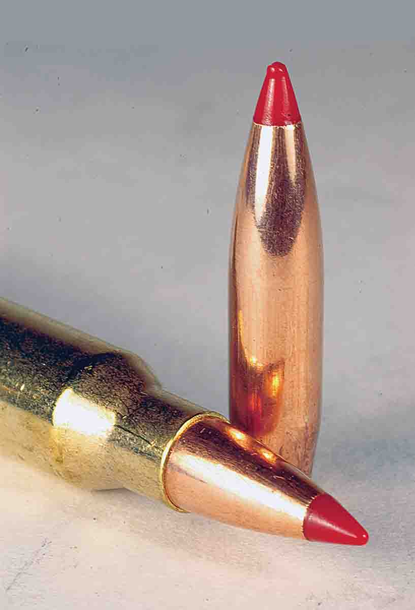 Hornady 150-grain ELD-X bullets loaded in Precision Hunter 7mm-08 Remington cartridges are made with a sloping boat-tail and Secant ogive.